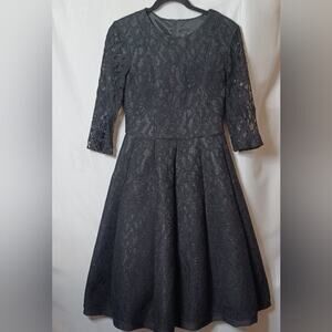 NISSA Black Lace Flare Midi Dress With 3/4 Sleeve. Size 8